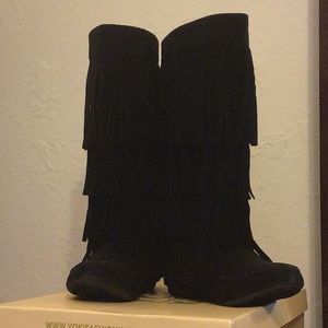 Black Fringe Boots by Yoki